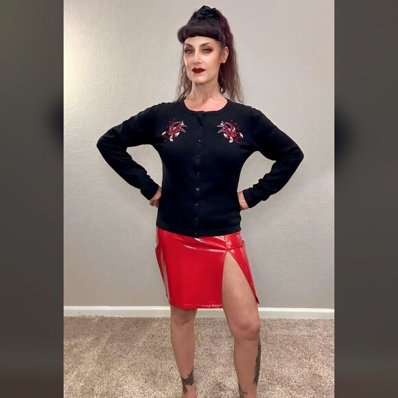NWOT Y2K Red PU Skirt High Slit Punk Metal Fetish Dolls Kill Mini Stretch Sexy L - Picture 1 of 12